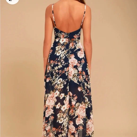 Lulu's Navy Floral Maxi Dress with Pink Blooms - Picture 2 of 5